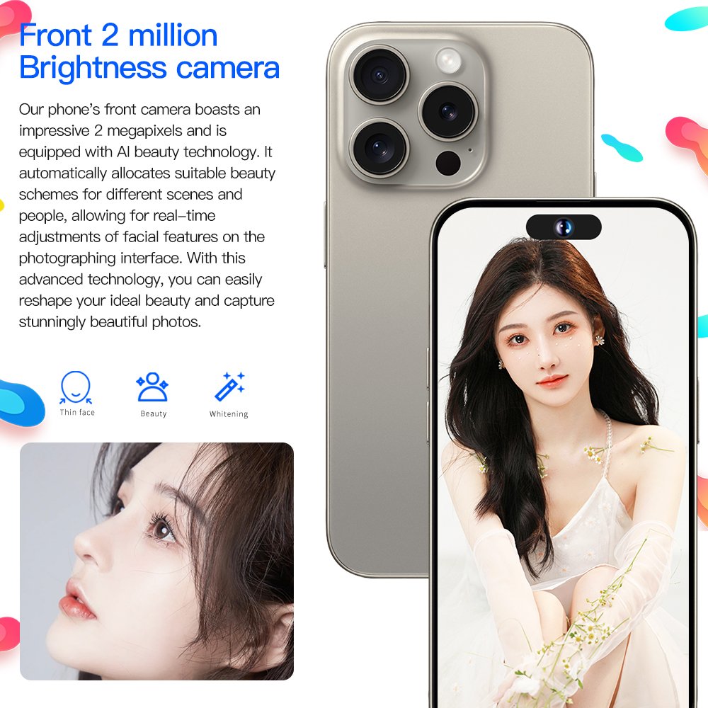 15 pro max Smartphone Curved screen HD photography Android 3+32GB Cell phone